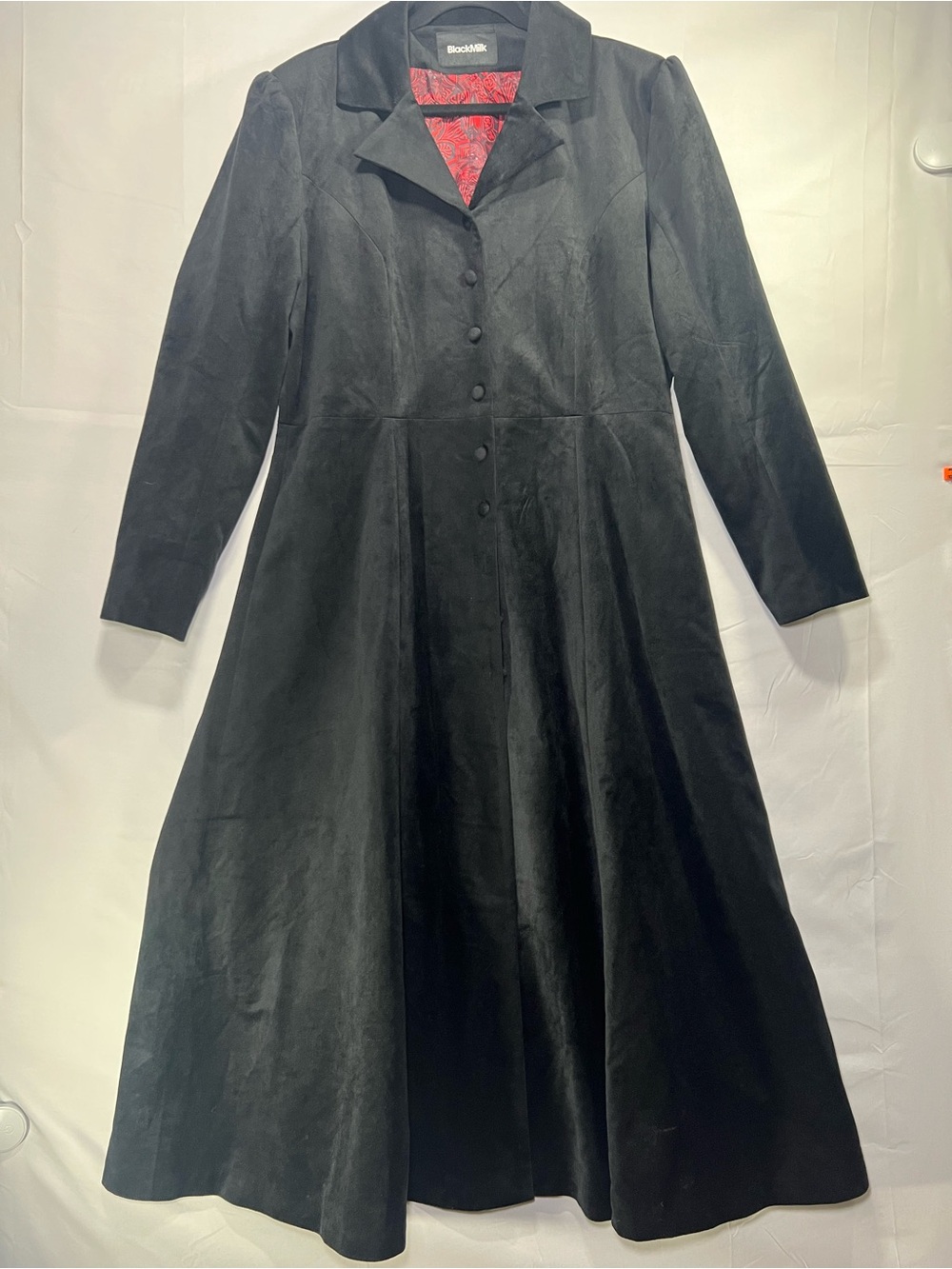 BlackMilk Black Faux Suede Fit & Flare Maxi Dress Long Sleeve Button Front Sz 18